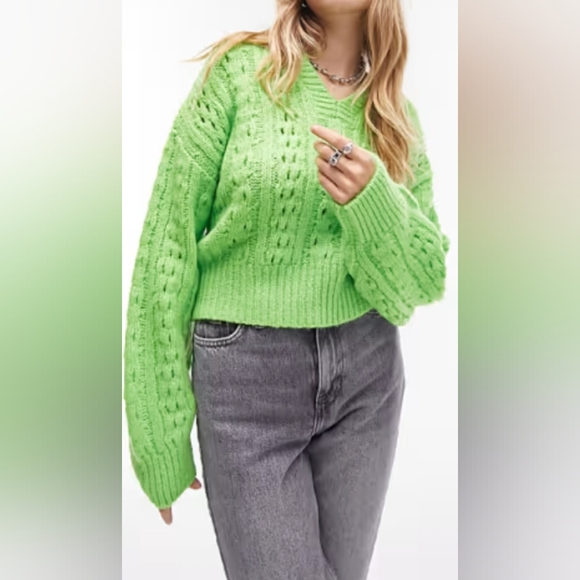 Topshop Sweaters - Topshop Lime Green Cropped Sweater Size 4/6